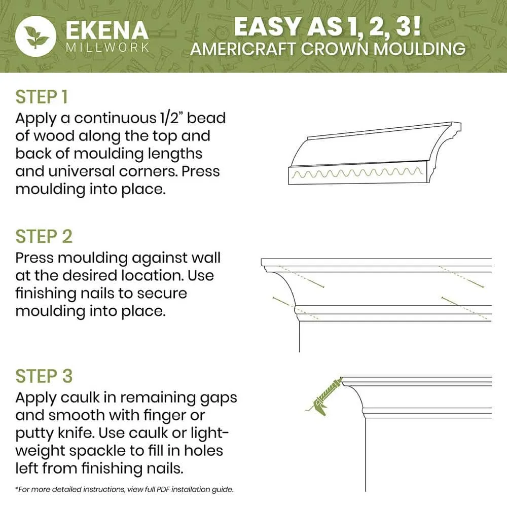 Ekena Millwork WM291 0.75 in. D x 5.25 in. W x 96 in. L Wood (Fingerjoint Pine) Crown Moulding, photo 12 of 13