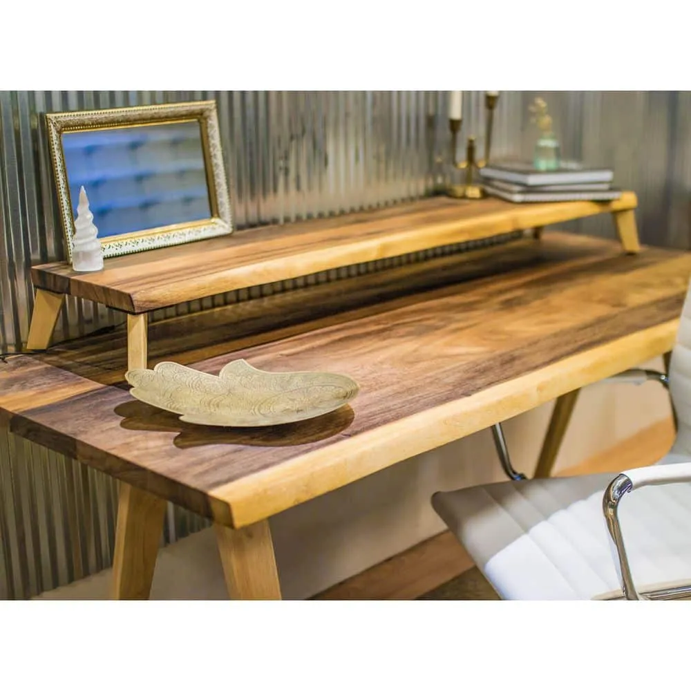 HARDWOOD REFLECTIONS 5 ft. L x 12 in. D Finished Saman Solid Wood Butcher Block Bar Countertop with Live Edge, photo 9 of 10