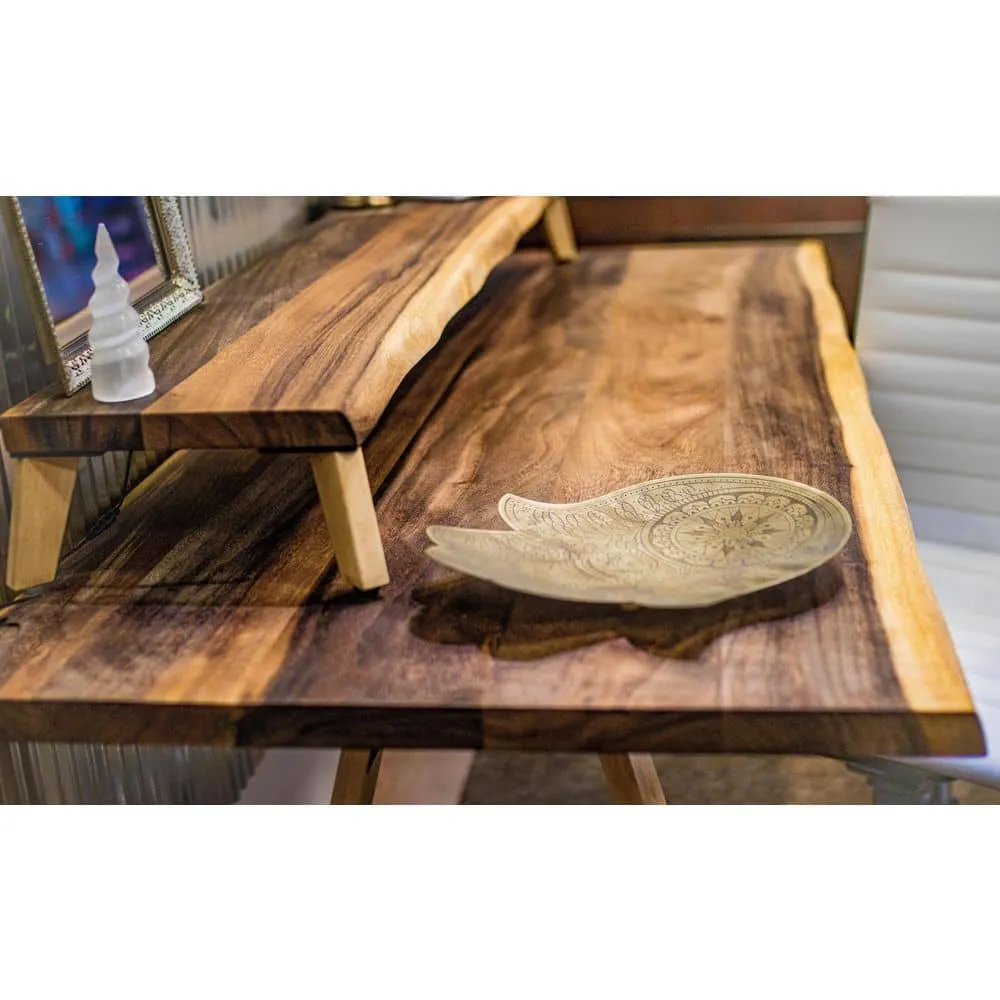 HARDWOOD REFLECTIONS 5 ft. L x 12 in. D Finished Saman Solid Wood Butcher Block Bar Countertop with Live Edge, photo 10 of 10