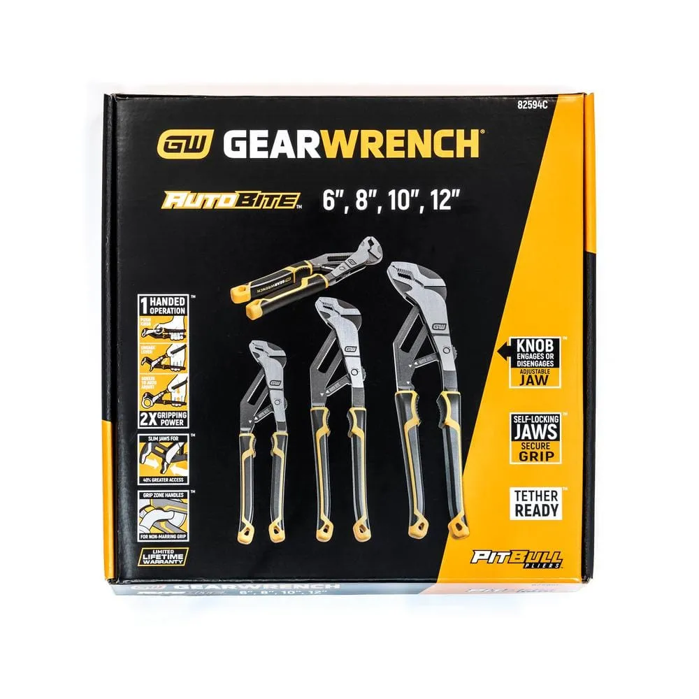 GEARWRENCH 6 in., 8 in., 10 in., 12 in. PITBULL Auto-Bite, Tongue and Groove Pliers, Dual Material (4-Piece), photo 5 of 11