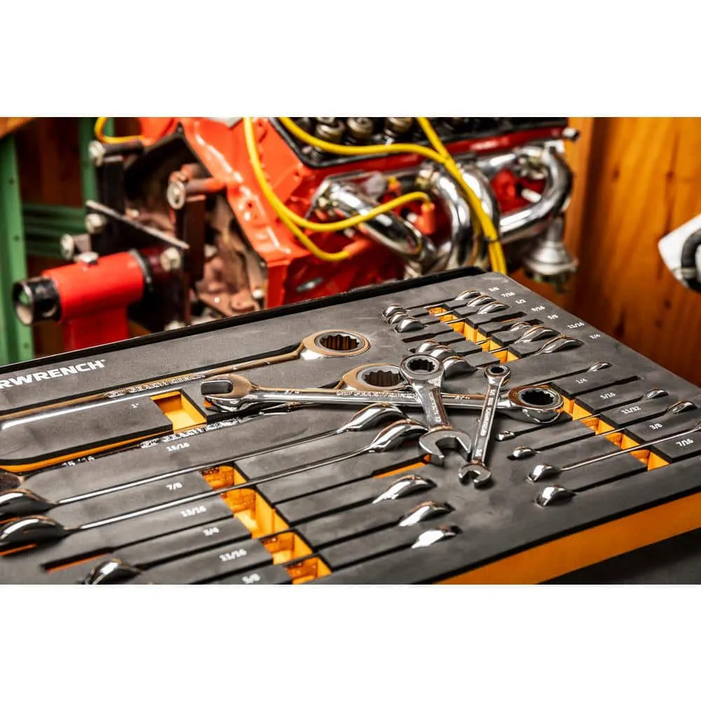 GEARWRENCH 21-Piece 72T SAE Standard and Stubby Ratcheting Wrench Set with EVA Foam Tray, photo 4 of 11