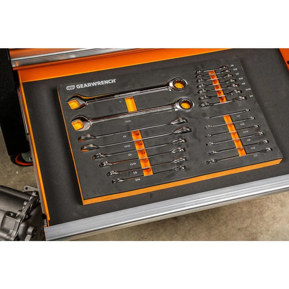 GEARWRENCH 21-Piece 72T SAE Standard and Stubby Ratcheting Wrench Set with EVA Foam Tray, photo 6 of 11
