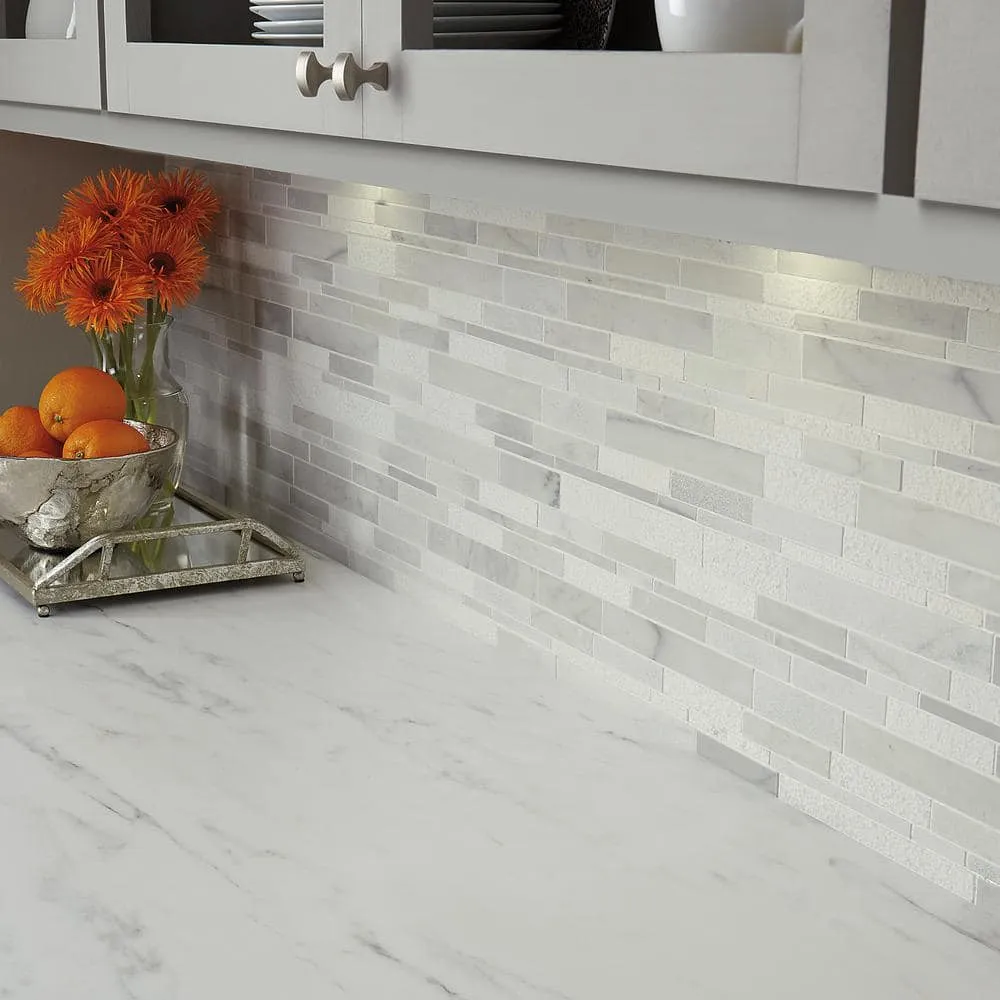 Daltile Stone Decor Glacier 12 in. x 14 in. x 10 mm Marble Linear Mosaic Floor and Wall Tile (1 sq. ft./ piece), photo 3 of 8