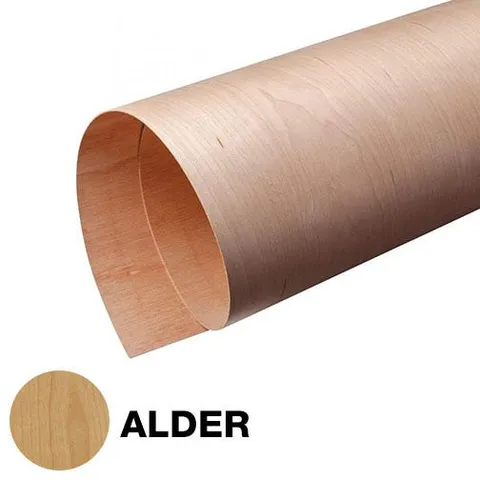 Alder Wood Veneer Sheet, Clear Plain Sliced, PSA Backed, 24 × 96 in