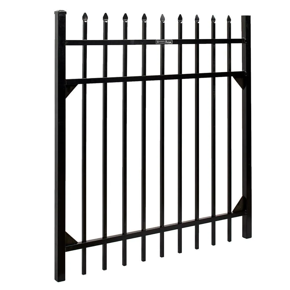 FORTRESS Athens 4 ft. W x 4 ft. H Gloss Black Aluminum Pressed Spear Design Fence Gate, photo 2 of 3
