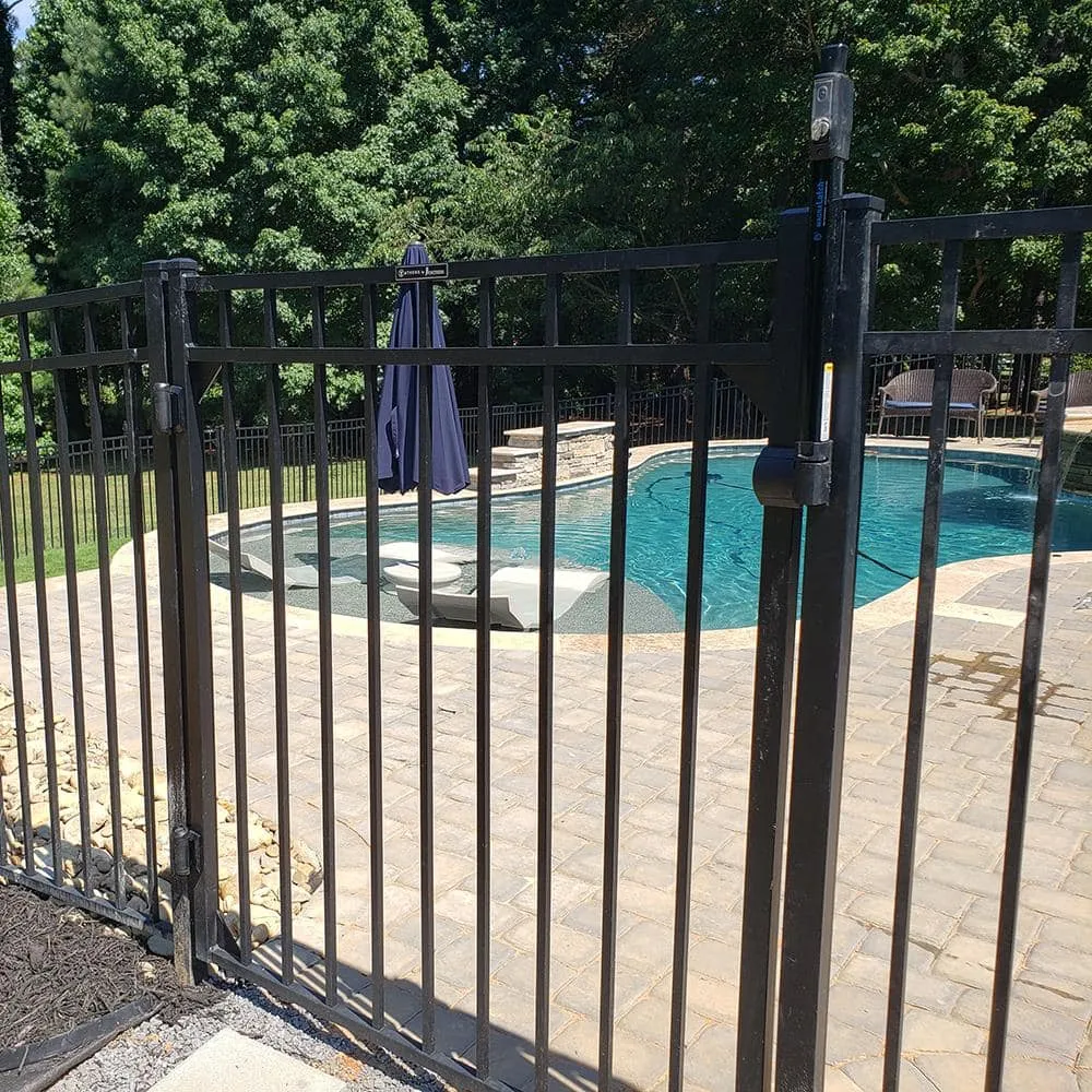 FORTRESS Athens Flat Top and Bottom Design 4 ft. W x 4 ft. H Gloss Black Aluminum Fence Gate, photo 5 of 5