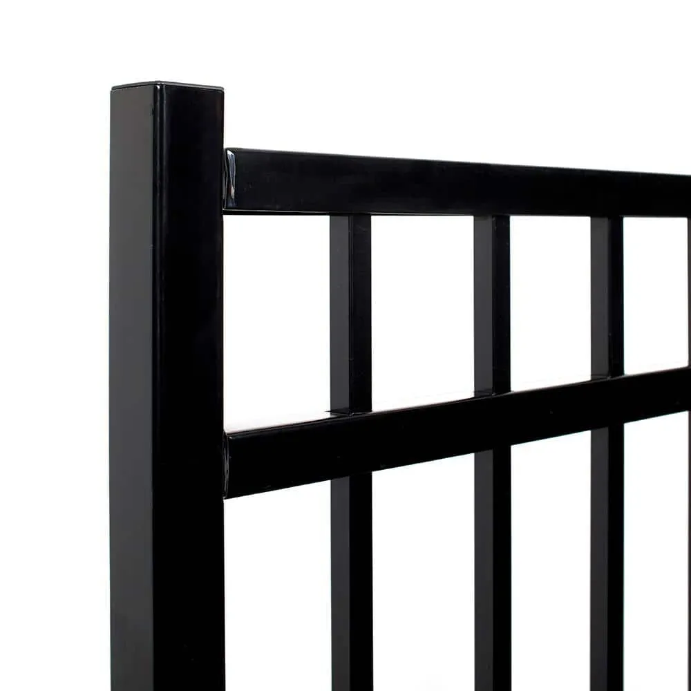 FORTRESS Versai 4 ft. W x 5 ft. H Gloss Black Steel Flat Top Design Fence Gate, photo 3 of 5
