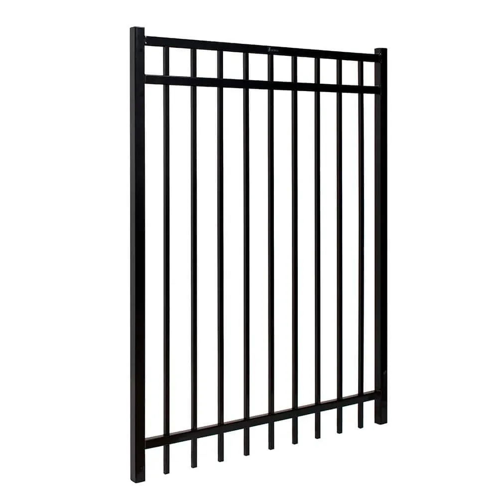 FORTRESS Versai 4 ft. W x 5 ft. H Gloss Black Steel Flat Top Design Fence Gate, photo 2 of 5