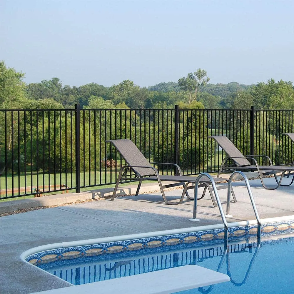 FORTRESS Versai 4 ft. H x 7.5 ft. W Gloss Black Steel Flat Top and Bottom Design Fence Panel, photo 6 of 7