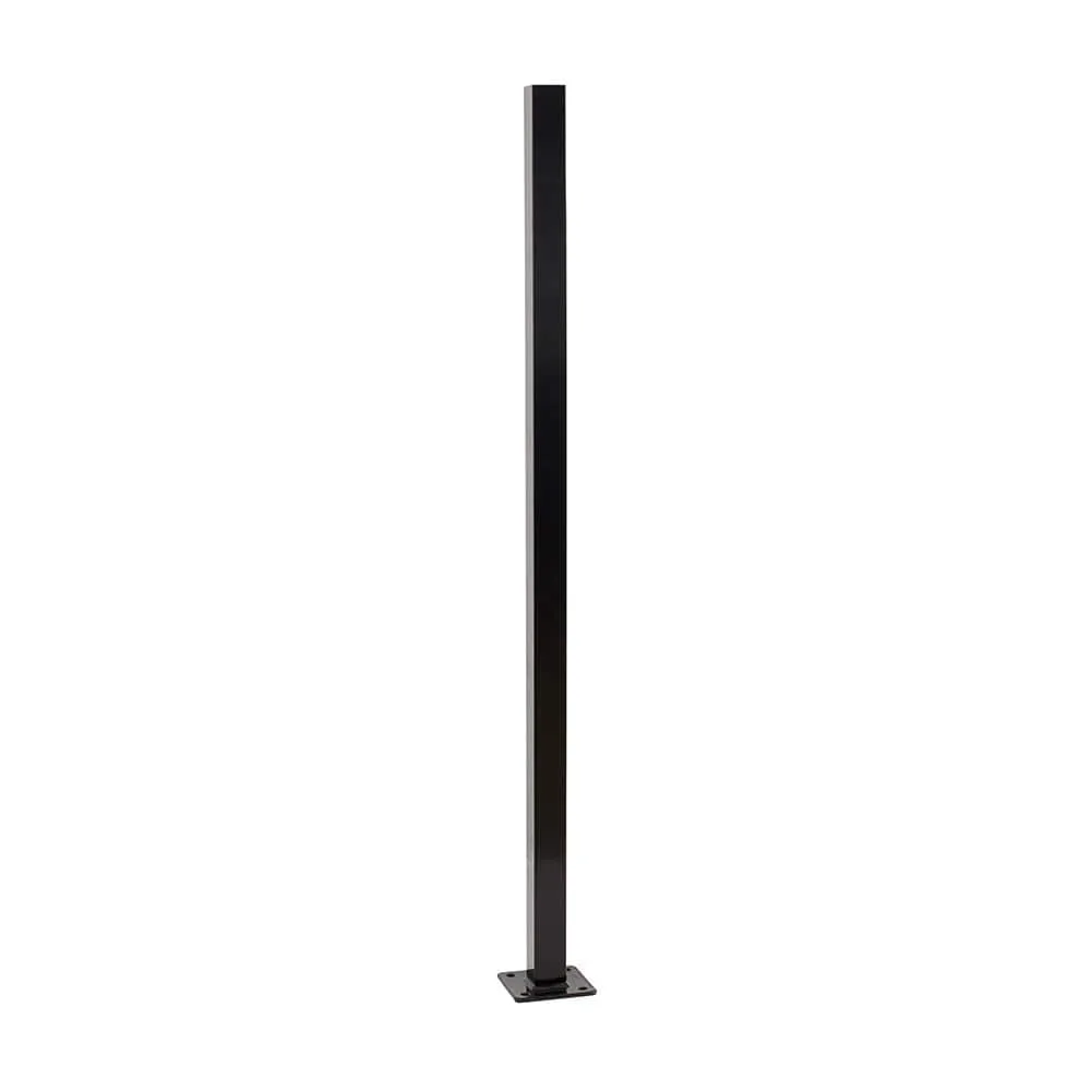 FORTRESS Versai 2 in. x 2 in. x 4 ft. Gloss Black Steel Fence Post with 5 in. Base Plate, photo 3 of 4