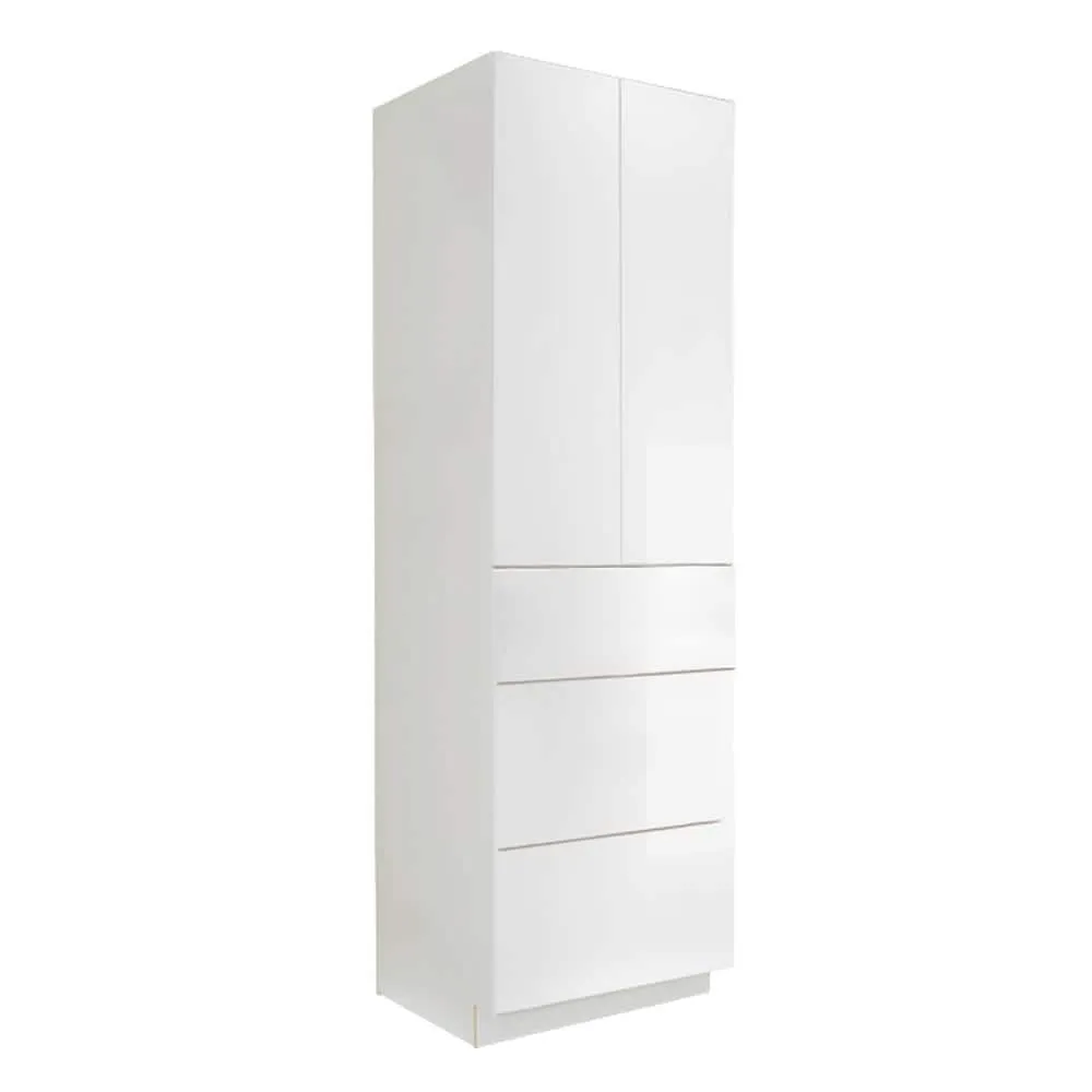 LIFEART CABINETRY Valencia Assembled 24-in. W x 24-in. D x 90-in. H in Gloss White Plywood Assembled 3-Drawer Pantry Kitchen Cabinet, photo 3 of 5