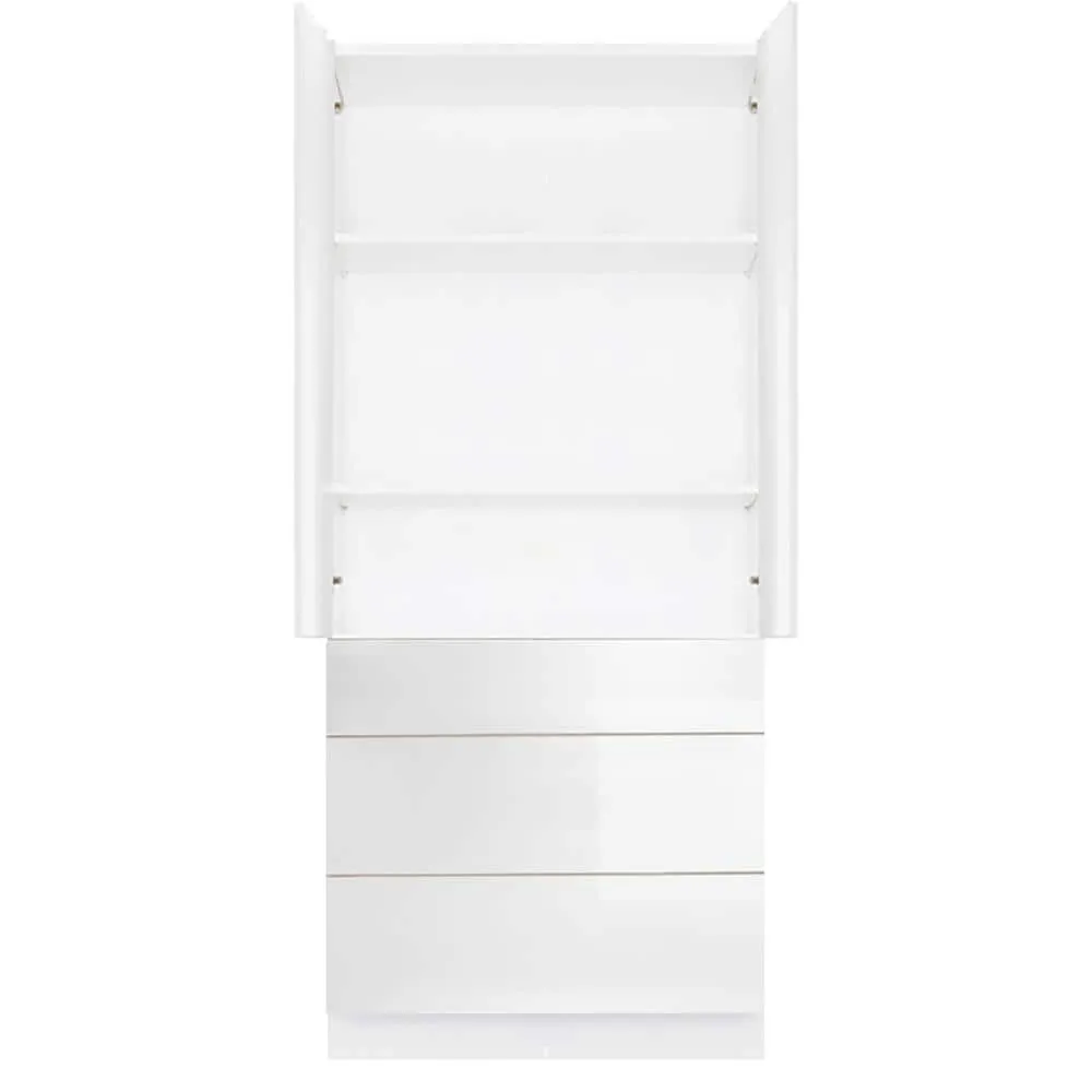 LIFEART CABINETRY Valencia Assembled 24-in. W x 24-in. D x 90-in. H in Gloss White Plywood Assembled 3-Drawer Pantry Kitchen Cabinet, photo 2 of 5