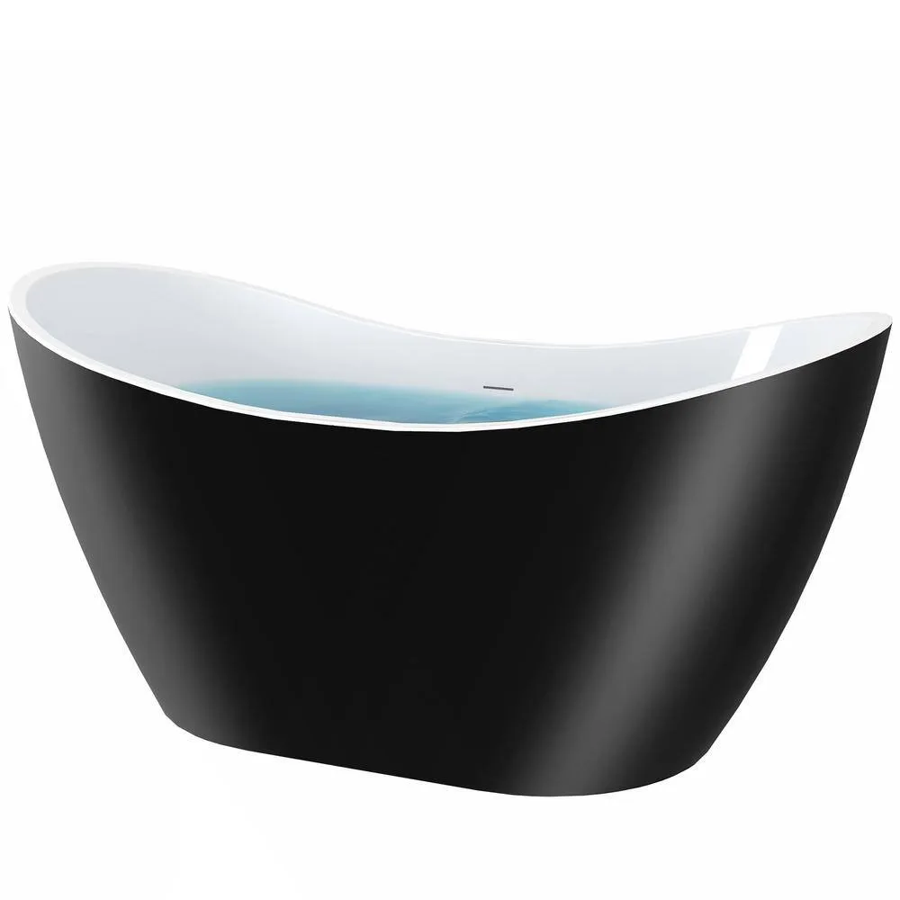 AKDY Freestanding 67 in. Fiberglass Double Slipper Flatbottom Modern Stand Alone Non-Whirlpool Bathtub in Matte Black, photo 3 of 7
