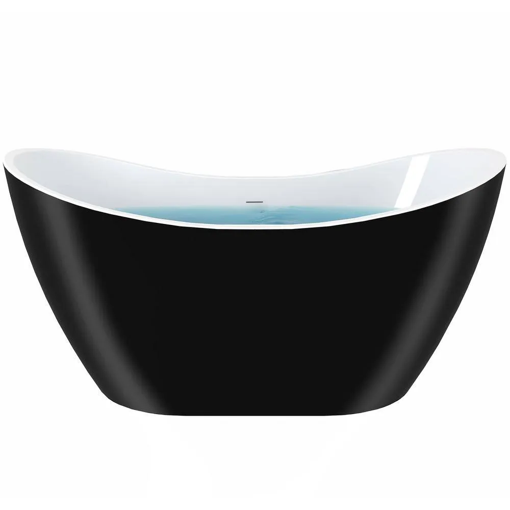 AKDY Freestanding 67 in. Fiberglass Double Slipper Flatbottom Modern Stand Alone Non-Whirlpool Bathtub in Matte Black, photo 2 of 7