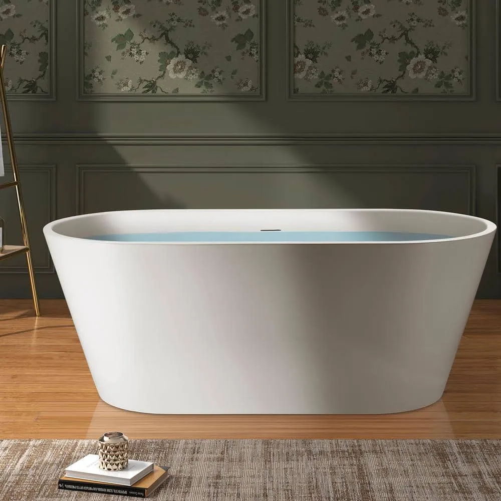 AKDY 54 in. Fiberglass Double Ended Flatbottom Non-Whirlpool Freestanding Bathtub in Glossy White, photo 4 of 8