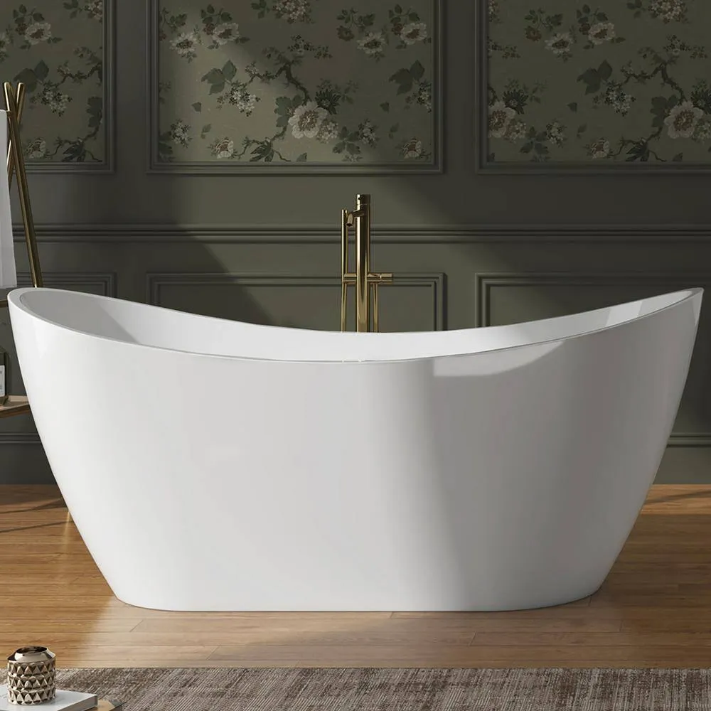 AKDY Freestanding 54 in. Fiberglass Double Slipper Flatbottom Modern Stand Alone Non-Whirlpool Bathtub in Matte Black, photo 3 of 6