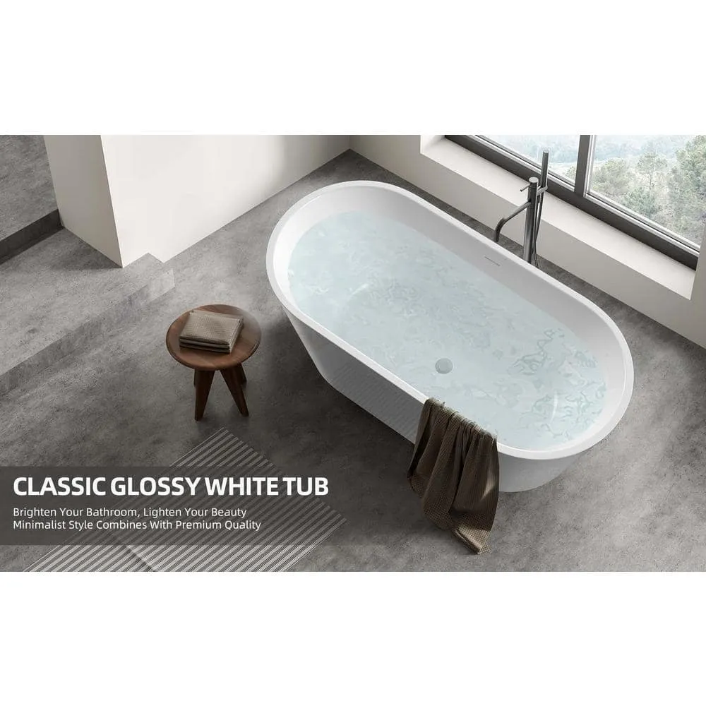 Getpro 67 in. x 29.5 in. Oval Acrylic Freestanding Bathtub with Center Drain Flatbottom Free Standing Soaking Tub in White, photo 2 of 2