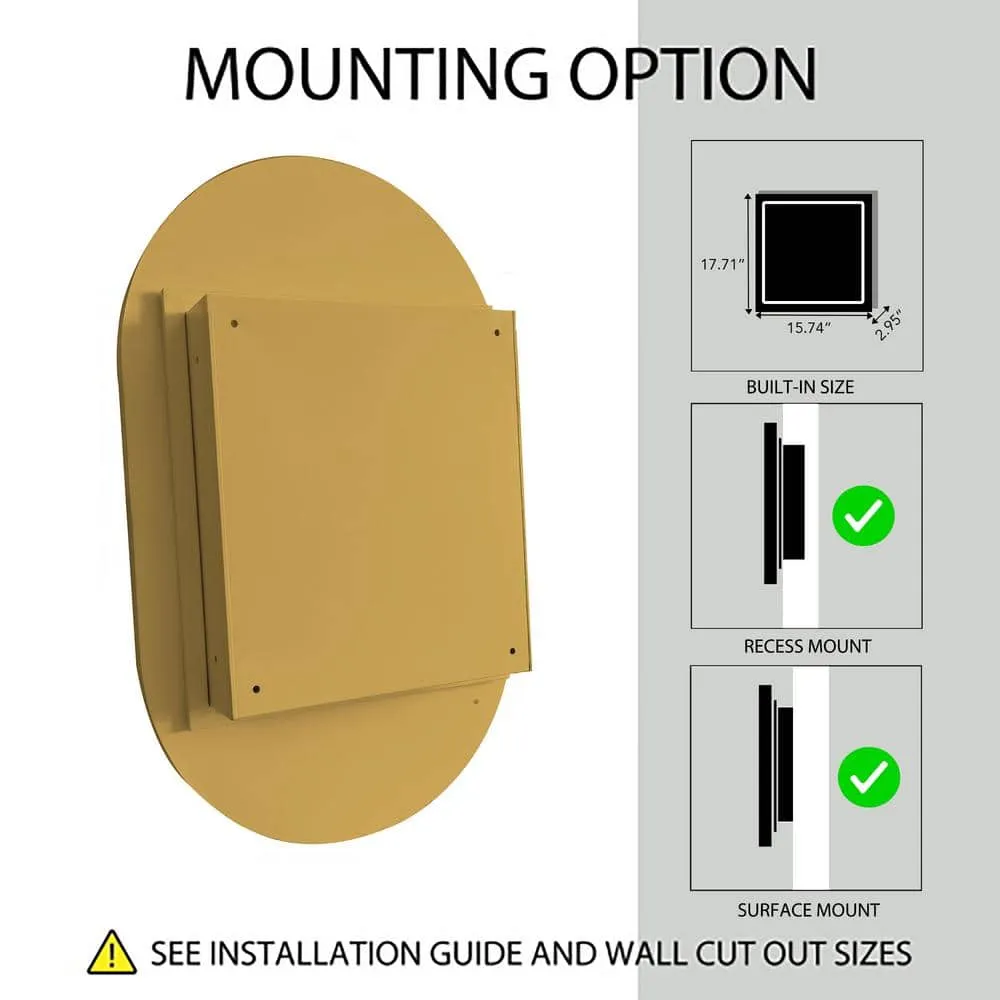 Tenleaf 20.47 in. W x 33.46 in. H Oval Metal Medicine Cabinet with Mirror, Wall Cabinet with Adjustable Shelves, Gold, photo 4 of 10