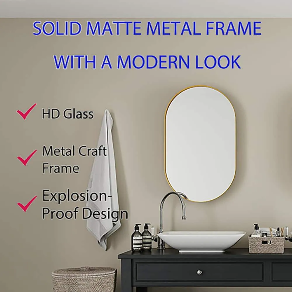 Tenleaf 20.47 in. W x 33.46 in. H Oval Metal Medicine Cabinet with Mirror, Wall Cabinet with Adjustable Shelves, Gold, photo 2 of 10
