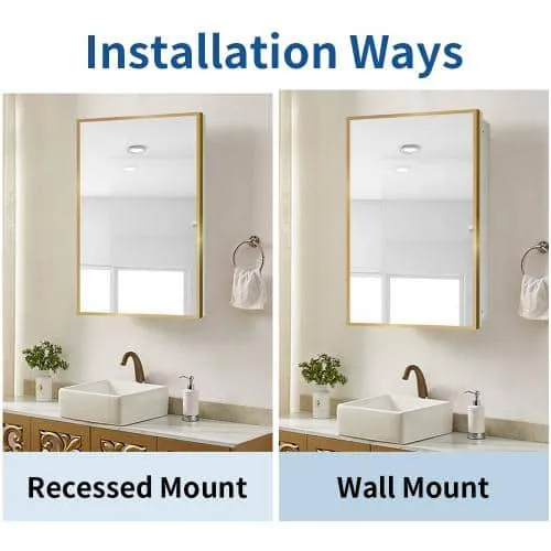 Aoibox 16 in. W x 28 in. H Rectangular Metal Medicine Cabinet with Mirror in Gold White for Bathroom, photo 4 of 7