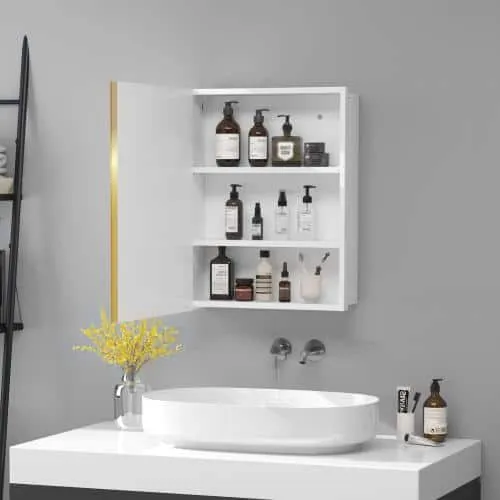 Aoibox 16 in. W x 28 in. H Rectangular Metal Medicine Cabinet with Mirror in Gold White for Bathroom, photo 5 of 7