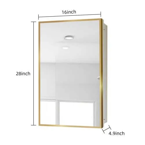 Aoibox 16 in. W x 28 in. H Rectangular Metal Medicine Cabinet with Mirror in Gold White for Bathroom, photo 7 of 7