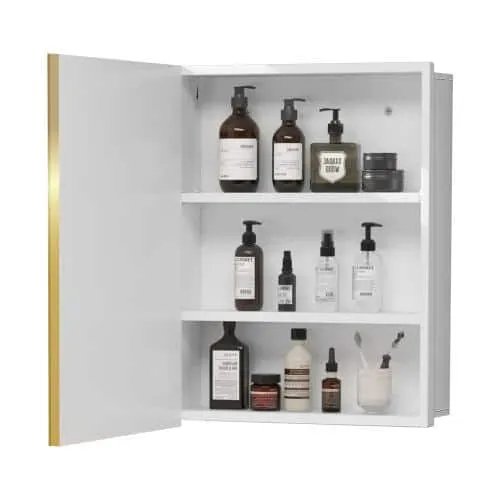 Aoibox 16 in. W x 28 in. H Rectangular Metal Medicine Cabinet with Mirror in Gold White for Bathroom, photo 2 of 7