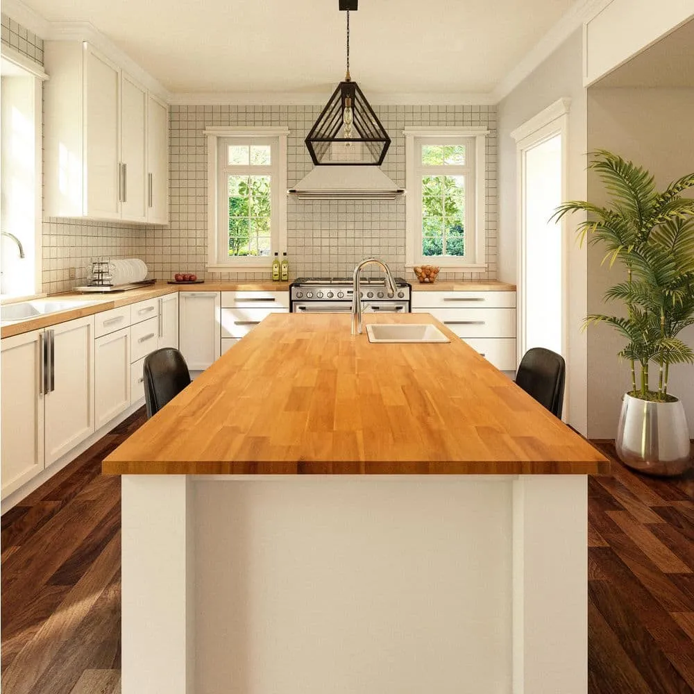 Interbuild 8 ft. L x 25.5 in. D, Acacia Butcher Block Standard Countertop in Golden Teak with Square Edge, photo 2 of 8