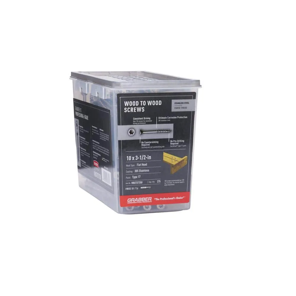 Grabber #10 x 3 1/2 in. Star Drive Flat head Exterior Stainless Steel Wood Deck Screws (5 lb. box), photo 9 of 10