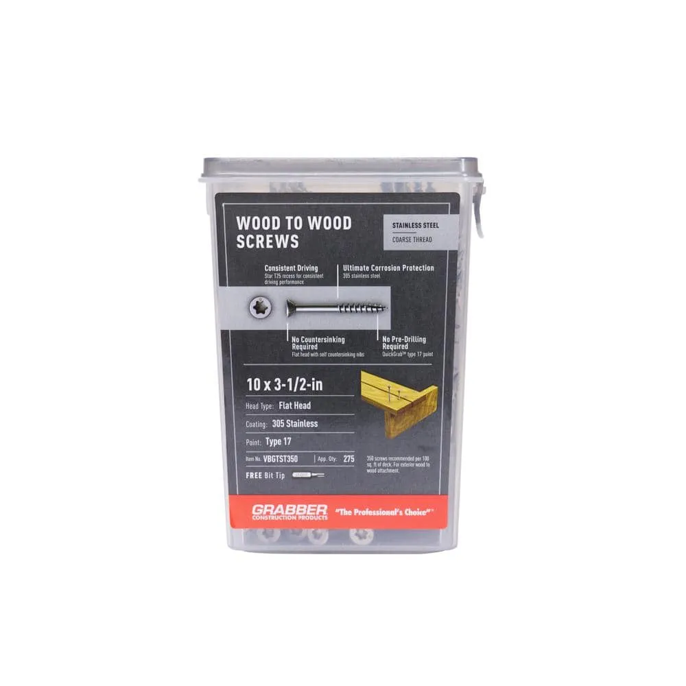 Grabber #10 x 3 1/2 in. Star Drive Flat head Exterior Stainless Steel Wood Deck Screws (5 lb. box), photo 8 of 10
