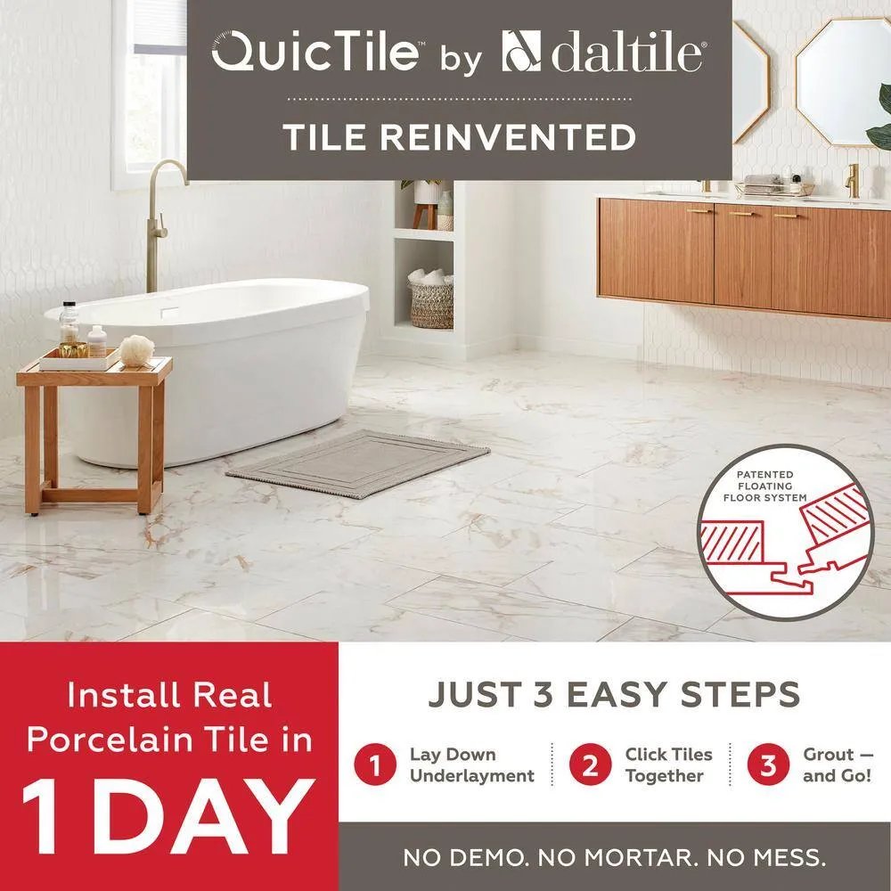 Daltile QuicTile 12 in. x 24 in. Enchanting Marble Matte Porcelain Locking Floor Tile (9.6 sq. ft. / case), photo 7 of 8