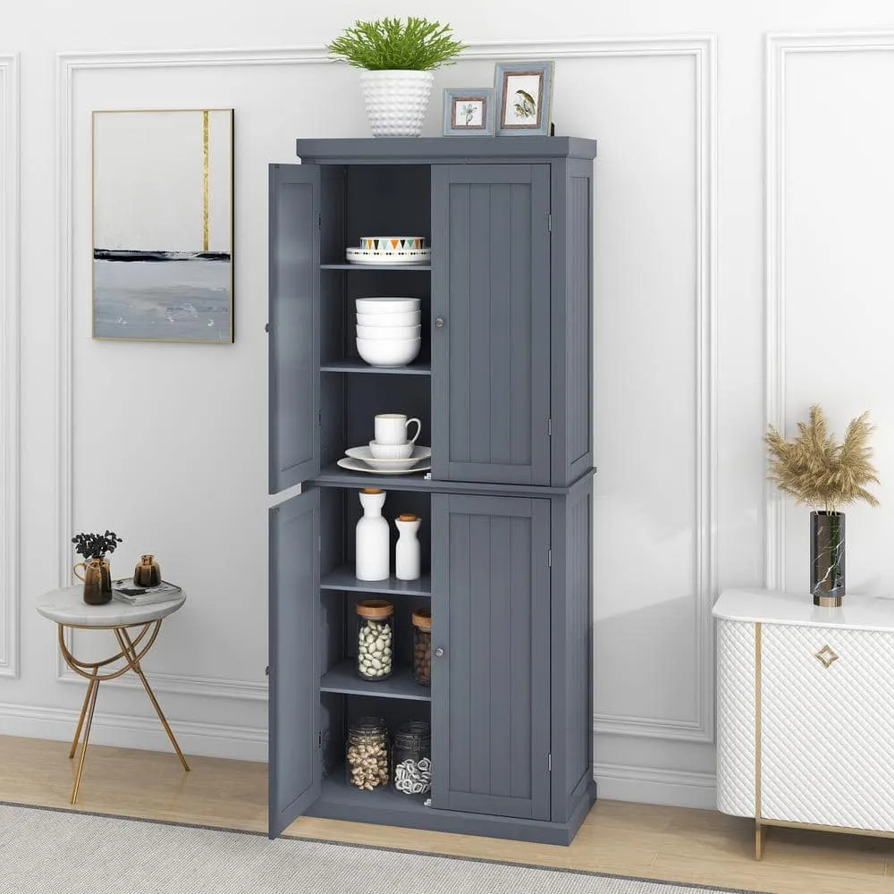 Adrinfly 30 in. W x 14 in. D x 72.4 in. H in Gray MDF Ready to Assemble Kitchen Cabinet Pantry with 4-Doors & Adjustable Shelves, photo 4 of 7