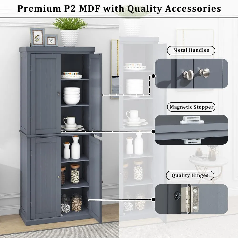 Adrinfly 30 in. W x 14 in. D x 72.4 in. H in Gray MDF Ready to Assemble Kitchen Cabinet Pantry with 4-Doors & Adjustable Shelves, photo 5 of 7