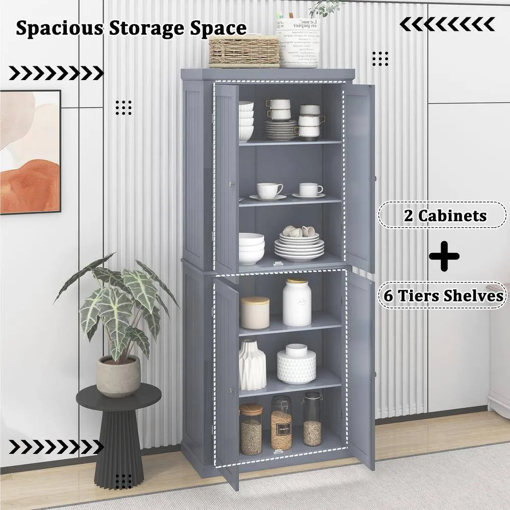 Adrinfly 30 in. W x 14 in. D x 72.4 in. H in Gray MDF Ready to Assemble Kitchen Cabinet Pantry with 4-Doors & Adjustable Shelves, photo 7 of 7