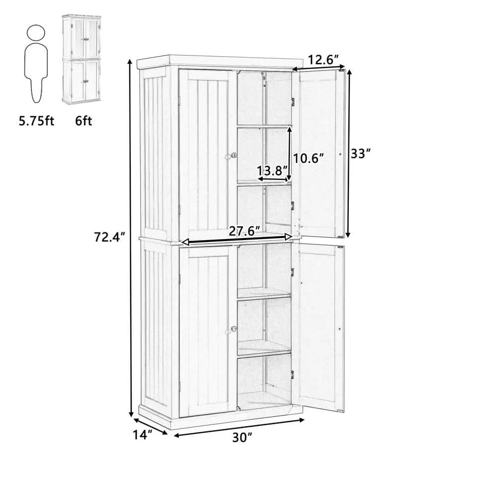Adrinfly 30 in. W x 14 in. D x 72.4 in. H in Gray MDF Ready to Assemble Kitchen Cabinet Pantry with 4-Doors & Adjustable Shelves, photo 2 of 7