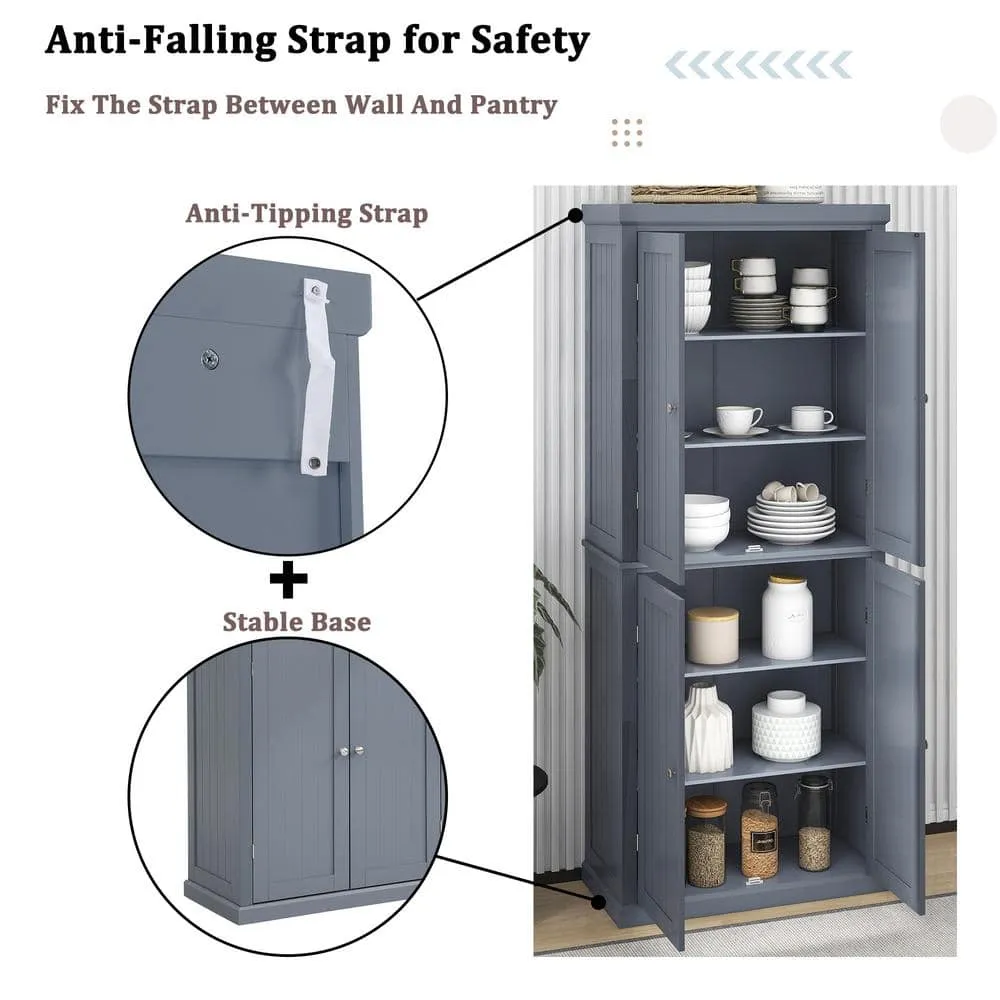 Adrinfly 30 in. W x 14 in. D x 72.4 in. H in Gray MDF Ready to Assemble Kitchen Cabinet Pantry with 4-Doors & Adjustable Shelves, photo 6 of 7