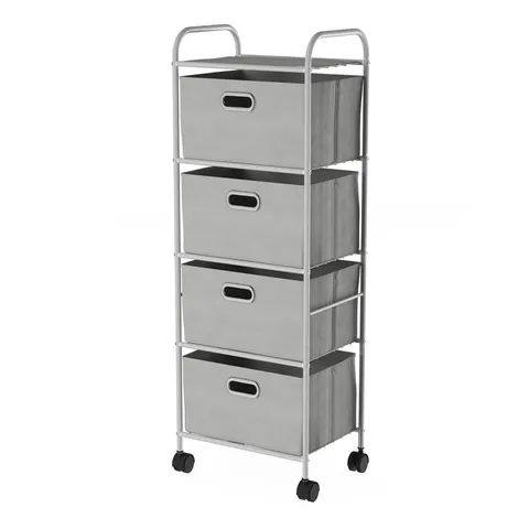 12 × 45 in 4-Drawer Rolling Metal Storage Organizer with Fabric Bins