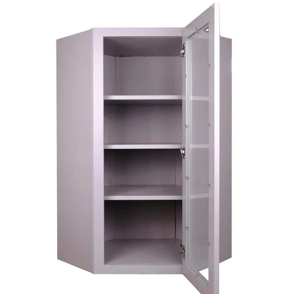 Bremen Cabinetry Bremen 24 in. W x 12 in. D x 42 in. H Gray Plywood Assembled Wall Diagonal Corner Glass-Door Kitchen Cabinet, photo 2 of 5