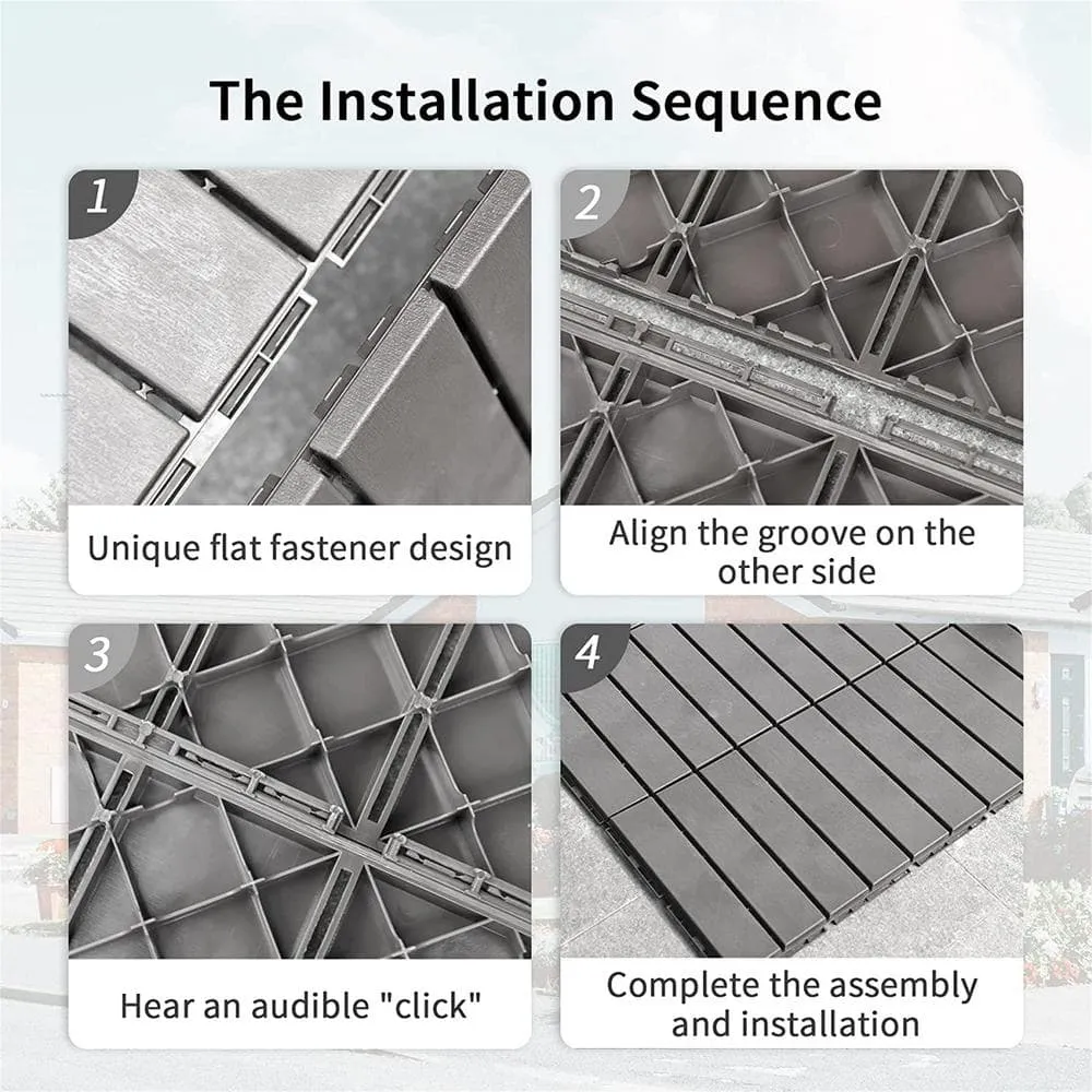 cadeninc 12 in. x 12 in. Dark Gray Square 4 Slat Plastic Outdoor Flooring Tiles All Weather (Set of 44 Tiles), photo 5 of 5