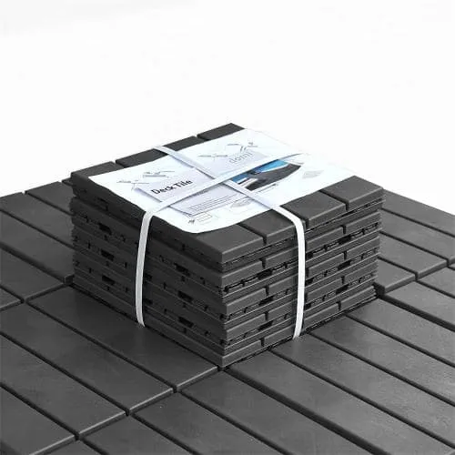 cadeninc 12 in. x 12 in. Dark Gray Square 4 Slat Plastic Outdoor Flooring Tiles All Weather (Set of 44 Tiles), photo 3 of 5