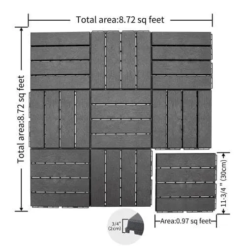 cadeninc 12 in. x 12 in. Dark Gray Square 4 Slat Plastic Outdoor Flooring Tiles All Weather (Set of 44 Tiles), photo 2 of 5