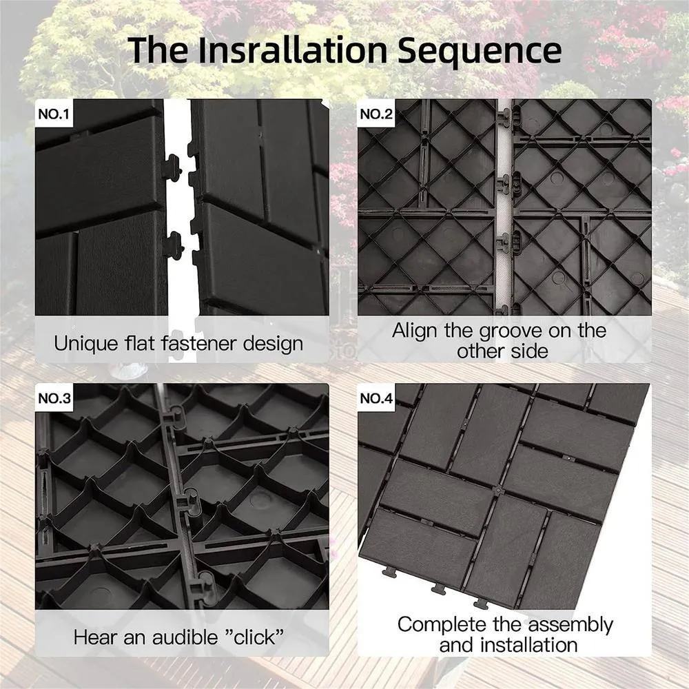 cadeninc 12 in. x 12 in. Gray Square Composite Decking Tiles, 4 Slat Plastic Outdoor Flooring Tile All Weather (Pack of 36), photo 3 of 4