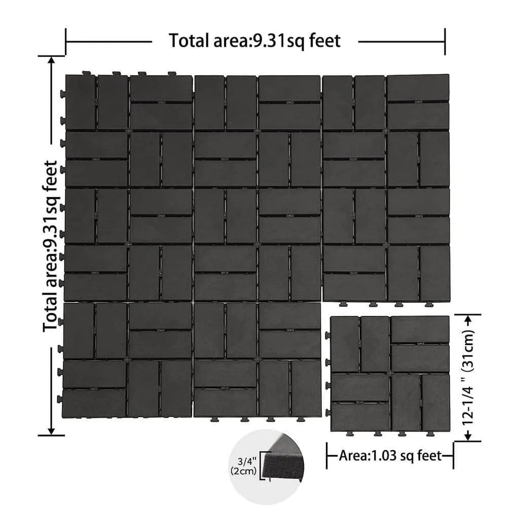 cadeninc 12 in. x 12 in. Gray Square Composite Decking Tiles, 4 Slat Plastic Outdoor Flooring Tile All Weather (Pack of 36), photo 2 of 4