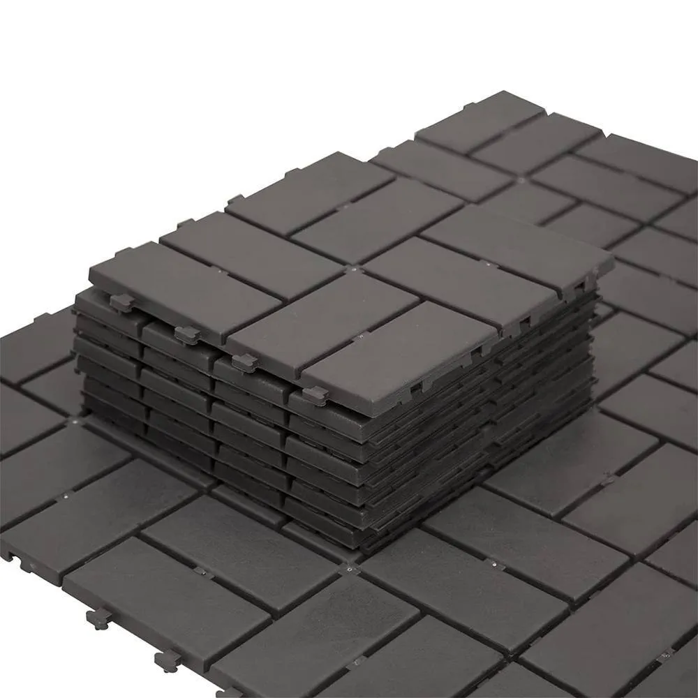 cadeninc 12 in. x 12 in. Gray Square 4 Slat Plastic Outdoor Flooring Tiles (Set of 44 Tiles), photo 3 of 5