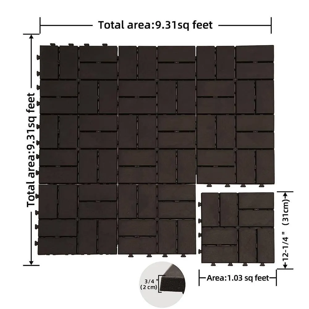 cadeninc 12 in. x 12 in. Gray Square 4 Slat Plastic Outdoor Flooring Tiles (Set of 44 Tiles), photo 2 of 5