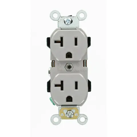 20A Industrial Self-Grounding Duplex Outlet, Gray