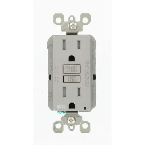 Self-Test TR/WR GFCI Duplex Outlet, 15A 125V, Gray