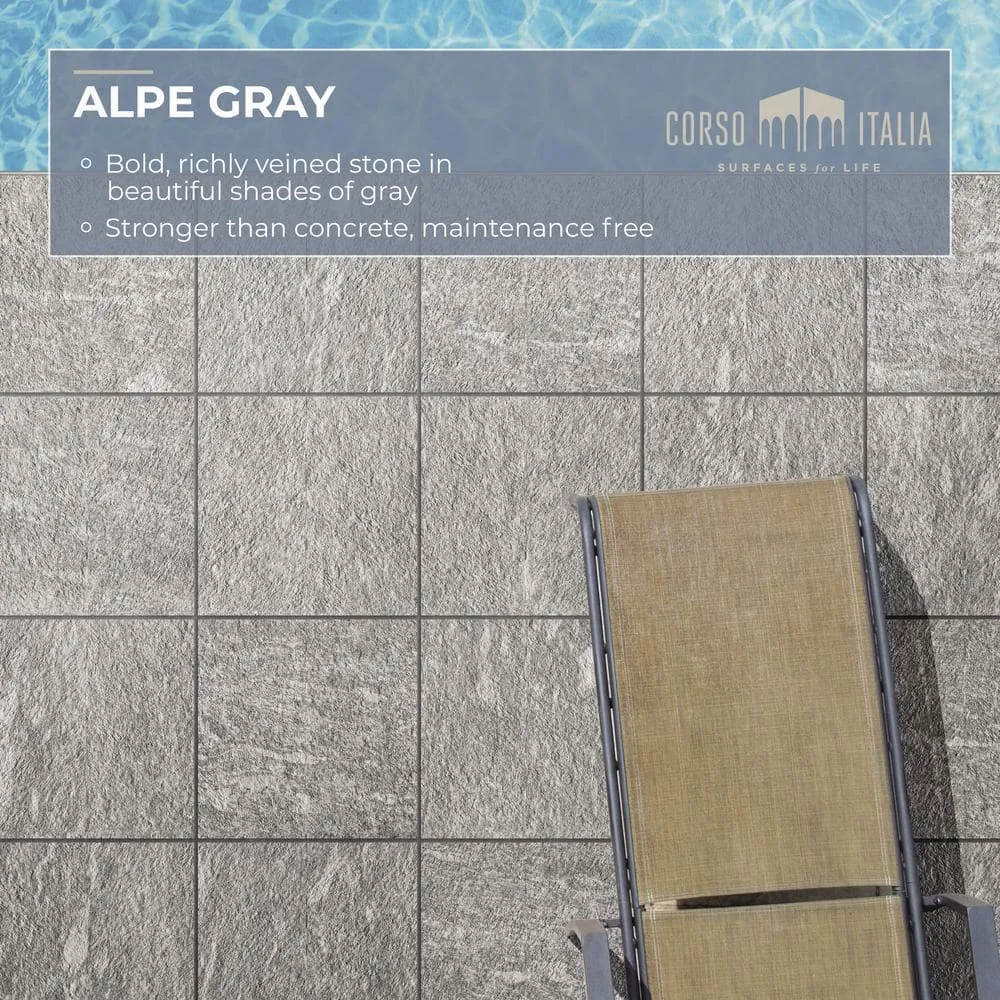 Corso Italia Alpe Gray 24 in. x 24 in. x 0.75 in. Quartzite Stone Look Porcelain Paver, photo 3 of 9