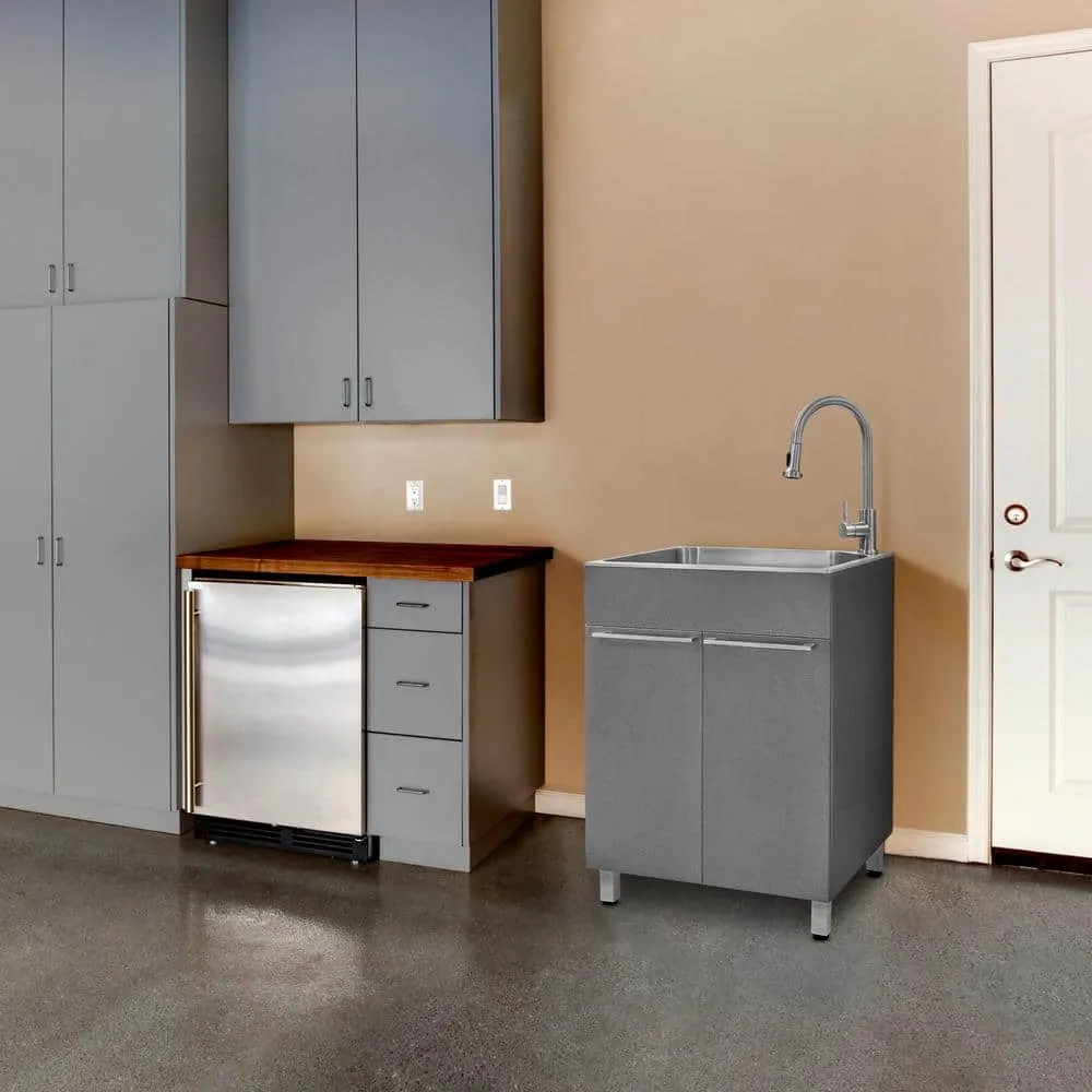 Presenza All-in-One 24 in. x 21.2 in. x 34 in. Stainless Steel Drop-In Sink and Cabinet with Faucet in Gray, photo 9 of 9