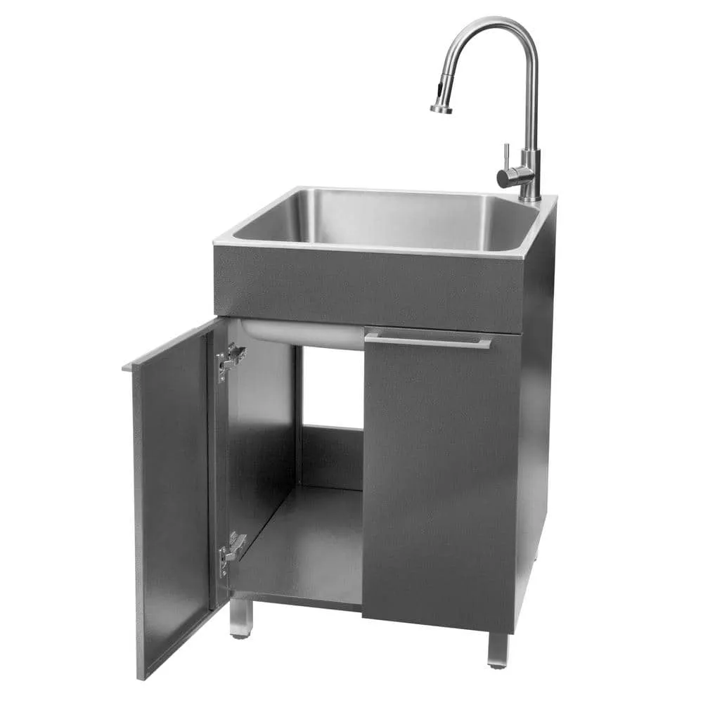 Presenza All-in-One 24 in. x 21.2 in. x 34 in. Stainless Steel Drop-In Sink and Cabinet with Faucet in Gray, photo 8 of 9